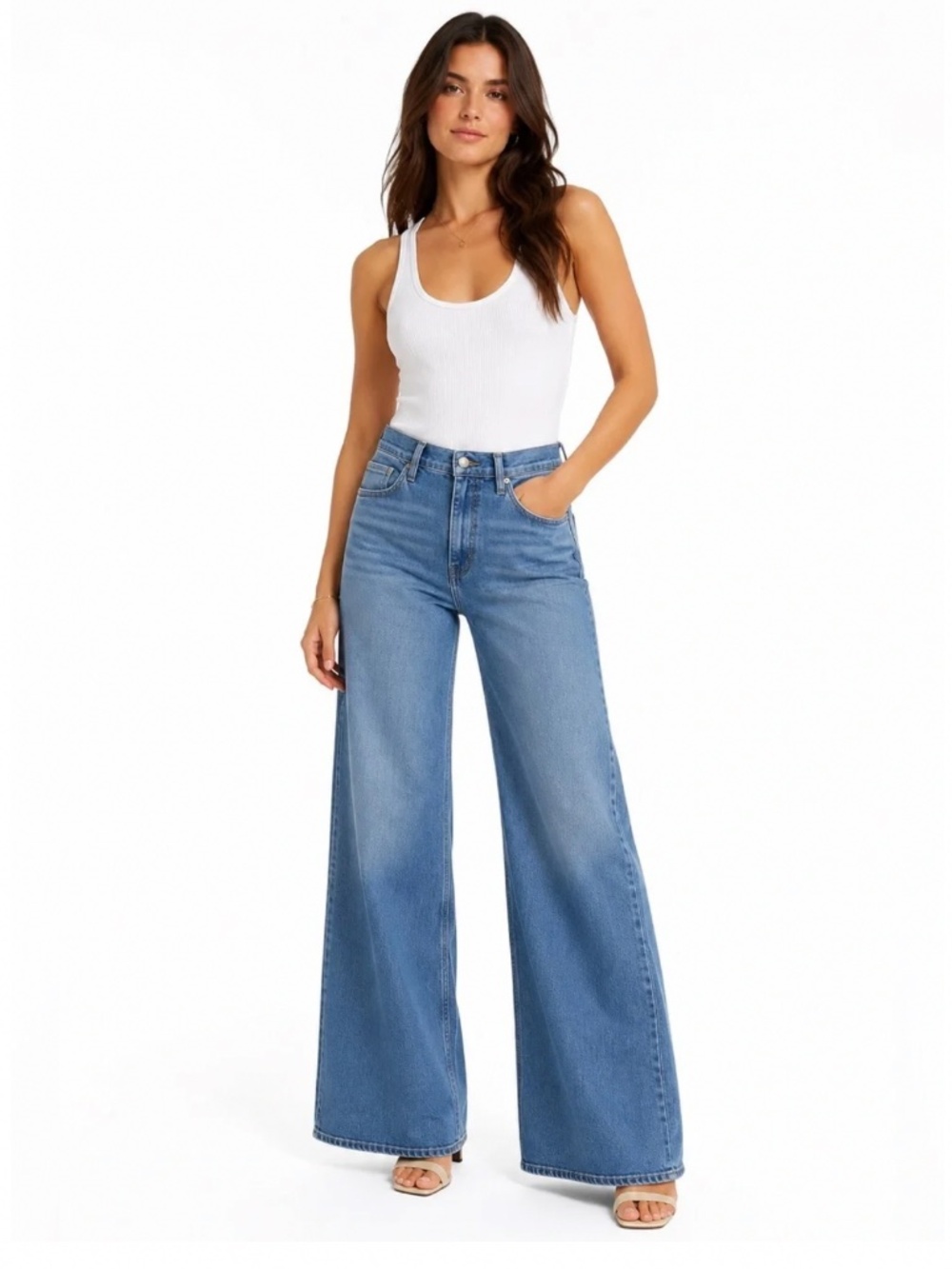 FRAME Le High Wide Leg Jeans Geneva Wash Size 26 High Rise Stretch Denim